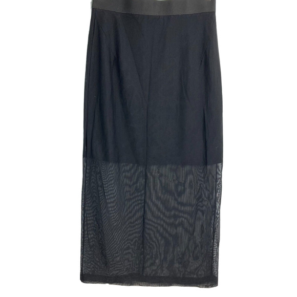 Sandro Dresses & Skirts - Sandro Paris Skirt Womens Sz‎ 1 S Black Sheer Overlay Hem Stretch Midi Rear Zip